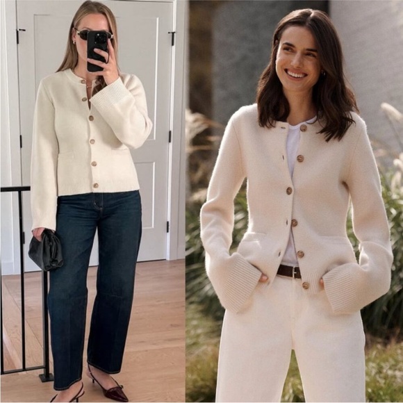 Jenni Kayne Cooper Cashmere Cardigan Sz L Ivory Beige - Picture 14 of 15